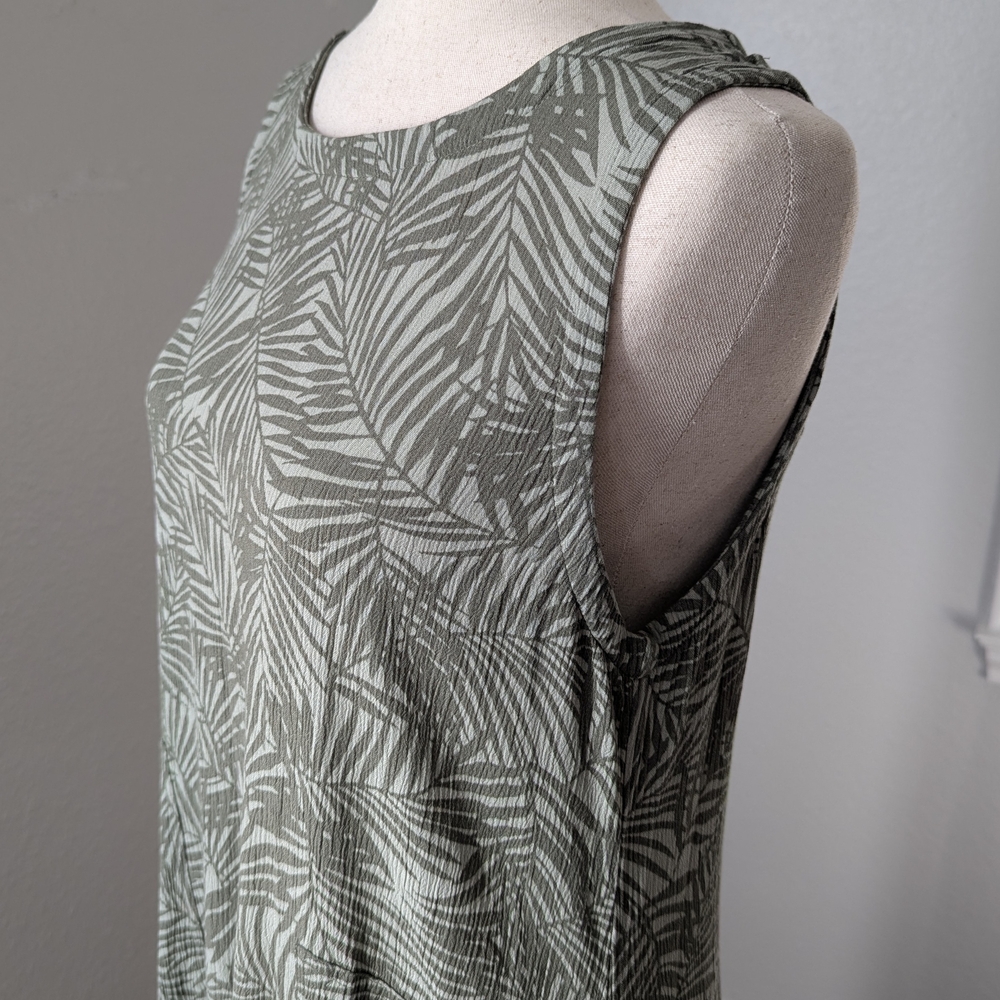 Kaktus Leaf Print Midi Dress Coastal Grandma Beachy Vacation Cruise Lagenlook - Picture 8 of 15